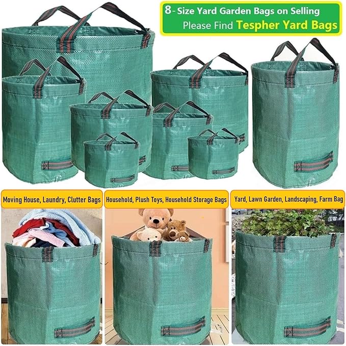 Professional 2-Pack 137 Gallon Lawn Garden Bags Large (D34,H34 inch) Yard Waste Bags W/Gardening Gloves,Big Leaf Bag,Yard Debris,Waste Container,Lawn Trash Bin,Grass Clippings Bag,Weed Bags 4 Handles