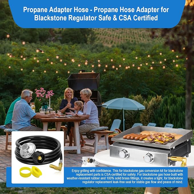 5 FT Propane Adapter Hose & Regulator with 90° Elbow Adapter for Blackstone Propane Adapter Hose, for Blackstone 17", 22", 28", 36" Tabletop Griddle, for 1lb to 20lb or Larger Propane Tank Adapter.