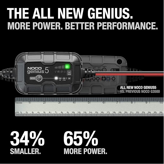 NOCO GENIUS5: 5A 6V/12V Smart Battery Charger – Automatic Maintainer, Trickle Charger & Desulfator with Overcharge Protection & Temperature Compensation – For Lead-Acid & Lithium Batteries