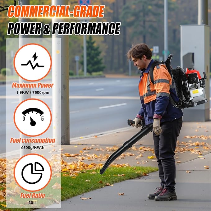 Backpack Leaf Blower, 63cc Backpack Blower, 700 CFM/200 MPH, for Wet Leaf & Debris Clean & Snow Removal