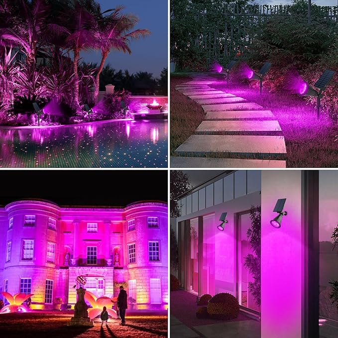 T-SUN LED Solar Spotlights, Waterproof Outdoor Security Landscape Lights, Auto ON/Off Solar Lights 180 Angle Adjustable for Tree, Patio, Yard, Garden, Driveway, Stairs, Pool Area(Purple-4 Pack)