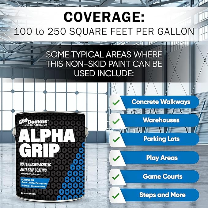 Alpha Grip Non-Slip Paint for Concrete & Asphalt – Non-Skid Coating Ideal for Striping Parking Lots, Playgrounds & Pavements (Black, 1 Gallon)