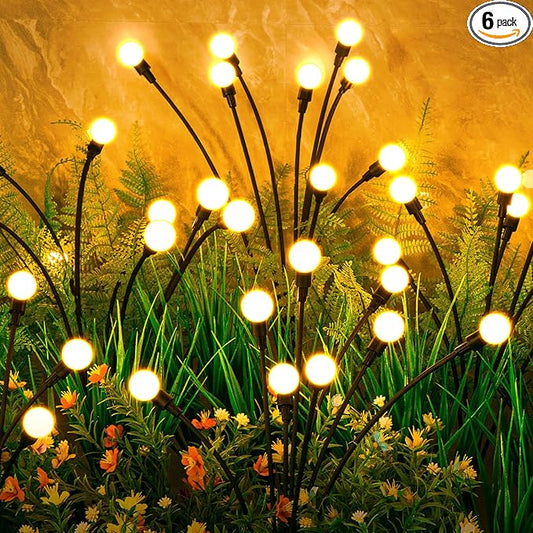 ASMAD Solar Lights Outdoor(6-Pack, 48 LEDs), Solar Garden Lights, Outdoor Decorations, Firefly Light for Patio Decor, Big Bulb, Unique Gifts for Women, Gifts for Grandma