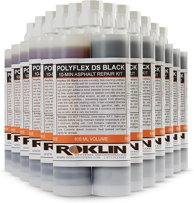 Roklin Systems, Inc. - PolyFlex DS Concrete Crack Filler, Quick-Drying Asphalt Crack Sealer, Floor/Wall Repair Patch Kit Essential, 12-Pack, Black