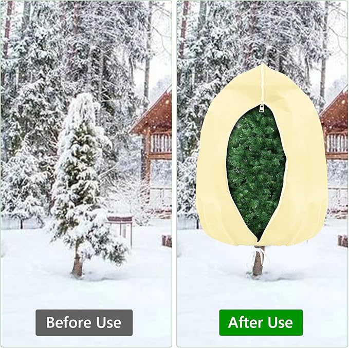 Plant Covers Freeze Protection, 4 Pack Round Frost Blankets for Outdoor Plants (71"x48") – Winter Plant Covers, 2.4oz/yd² Frost Cloth Plant Protection for Trees, Shrubs & Potted Plants (Beige)