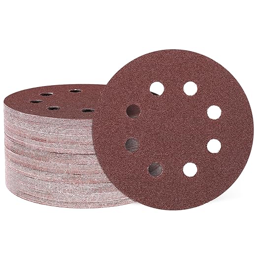 HARFINGTON 100 Pcs 5 Inch Sanding Discs, 40 Grit Hook and Loop Sandpaper, 8-Hole Aluminum Oxide Orbital Sander Sandpaper for Woodworking Automotive Metal Polishing, Red