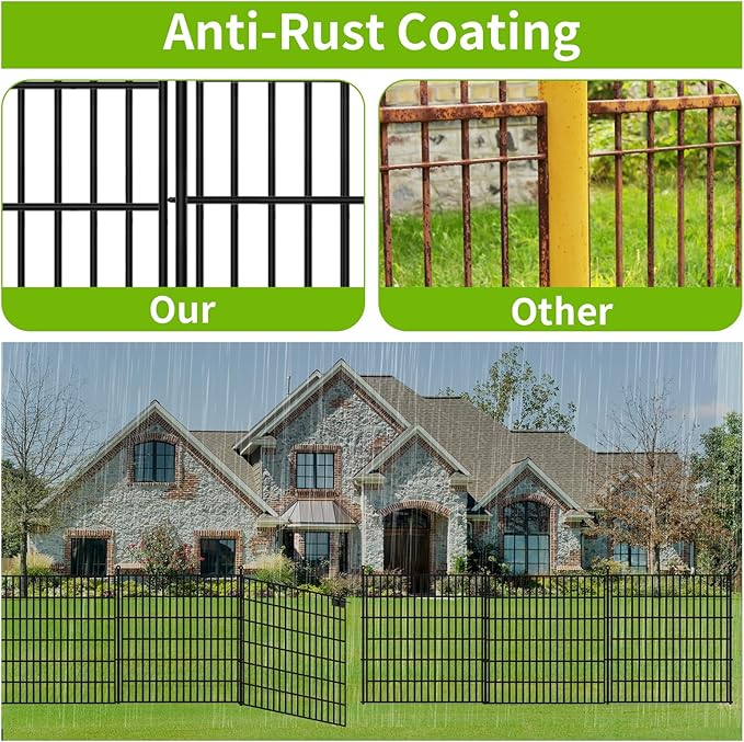 15 Panels No Dig Garden Fence with Gate, 32 in(H) X36.3 ft(L) Metal Fence Panels, Thickened Rustproof Garden Fencing, Animal Barrier Fence for Dogs, Rabbits, and Patio