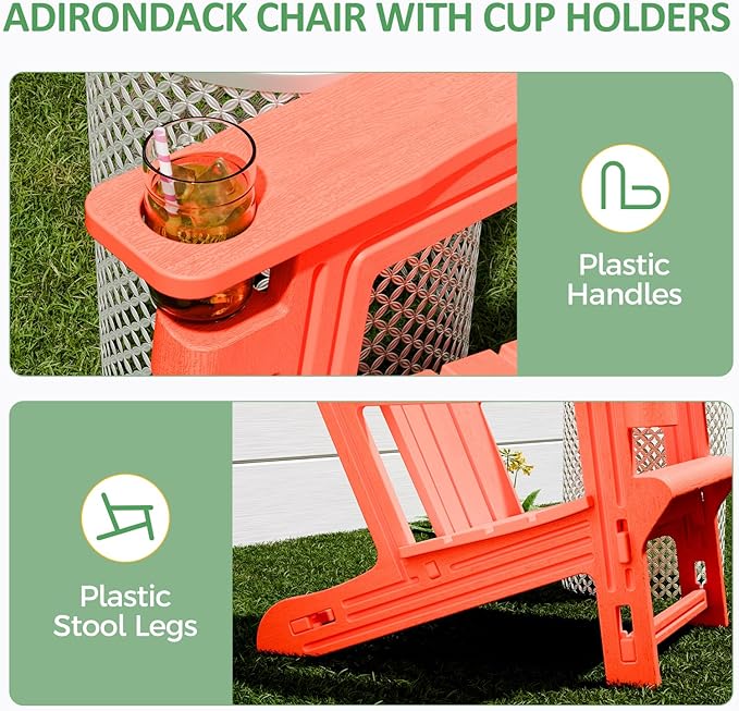 FONTOI Adirondack Chair, Patio Chairs with Cup Holder, Plastic Adirondack Without Screws Install, Outdoor Funiture for Backyard Garden Lawn Beach, 400 LBS Capacity, Orange