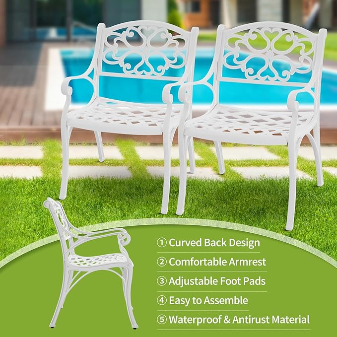 4 Pieces Patio Dinning Chairs, Cast Aluminum Outdoor Bistro Chairs with Armrest, All-Weather Bistro Chair Set of 4 for Garden Deck Backyard Poolside