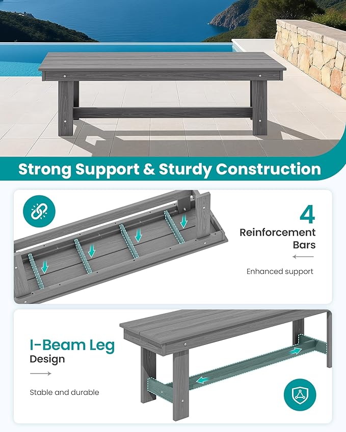 SERWALL 2-Person Outdoor Bench Backless, HDPE Outdoor Benches Weatherproof, 700 Lbs Weight Capacity, Poly Lumber Patio Furniture for Garden, Porch and Park, Grey, 2 Pack