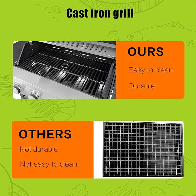 4 Burner Propane Gas Grill with Side Burner, 46,500 BTU Stainless Steel BBQ Grill with Foldable Shelves, Thermometer, Wheels, Ideal for Patio, Backyard, Outdoor Cooking, Barbeque