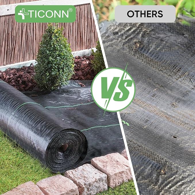 TICONN 3FTx300FT Weed Barrier Fabric Heavy Duty, 3.2Oz Landscape Fabric for Garden, Yard, Driveway, and Vegetable Cultivation (1PK)