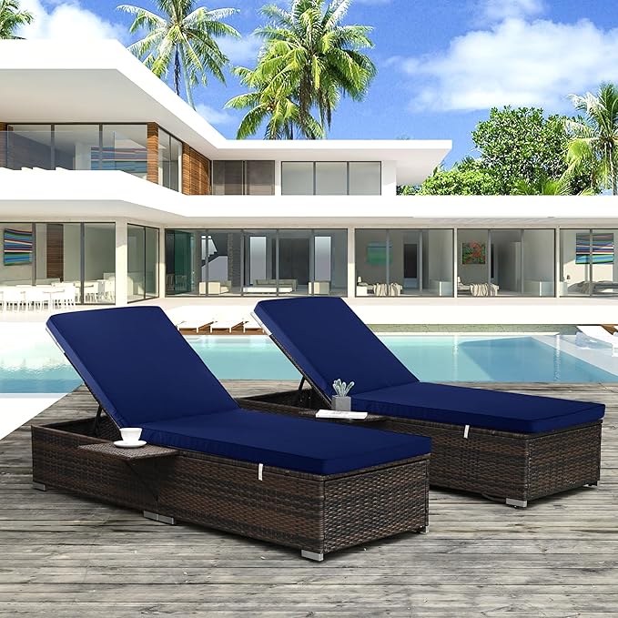 Chaise Lounge Cushion Outdoor, Waterproof and Stain-Resistant Lounge Deck Reclining Chair Cushions for Patio Furniture Lawn Pool Resort Hotel, 80x26x3 Inch, Set of 4, Navy