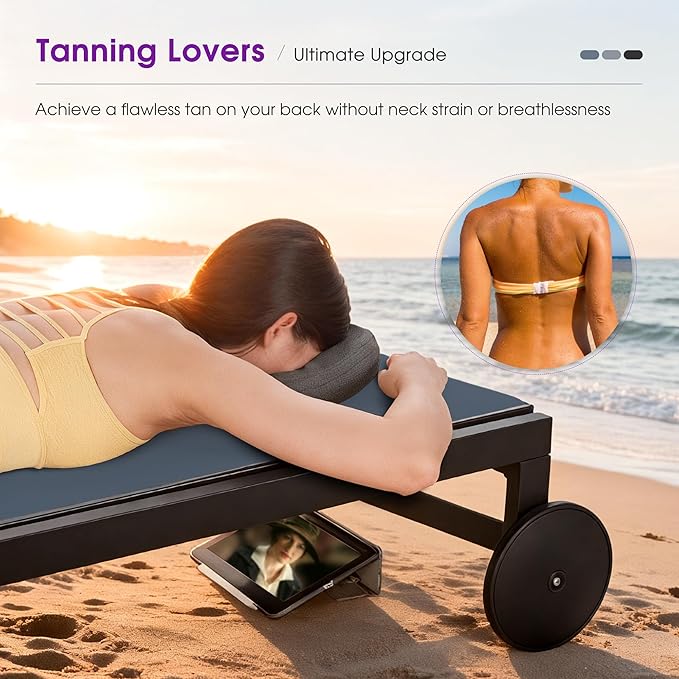 PURPLE LEAF Beach Lounge Chair with Face Hole Pillow and Headrest Adjustable 5-Position Lay Flat Aluminum Patio Chaise Lounges Set Wheels Outdoor Tanning Chair for Sunbathing Pool Beach Indigo