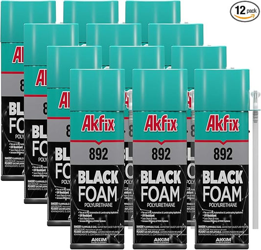Akfix 892 Black Spray Foam Sealant (12x12 Oz.) - UV Resistant Polyurethane Expanding Spray Foam Insulation, Waterproof, Ideal for RV, Pond, Waterfall and Landscape Applications | 12 Oz. 12 Pack