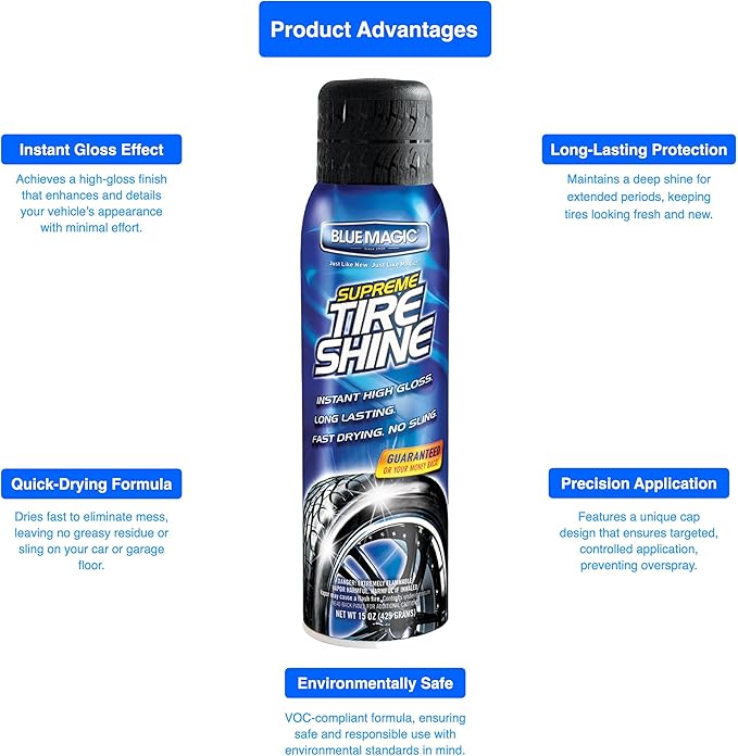 MPD Cobalt Shine Deluxe Auto Tire Shine – 15 oz Aerosol | High Gloss, Long-Lasting Car Wheel Protection, Fast Drying for Detailing, No Sling, (Pack 1)