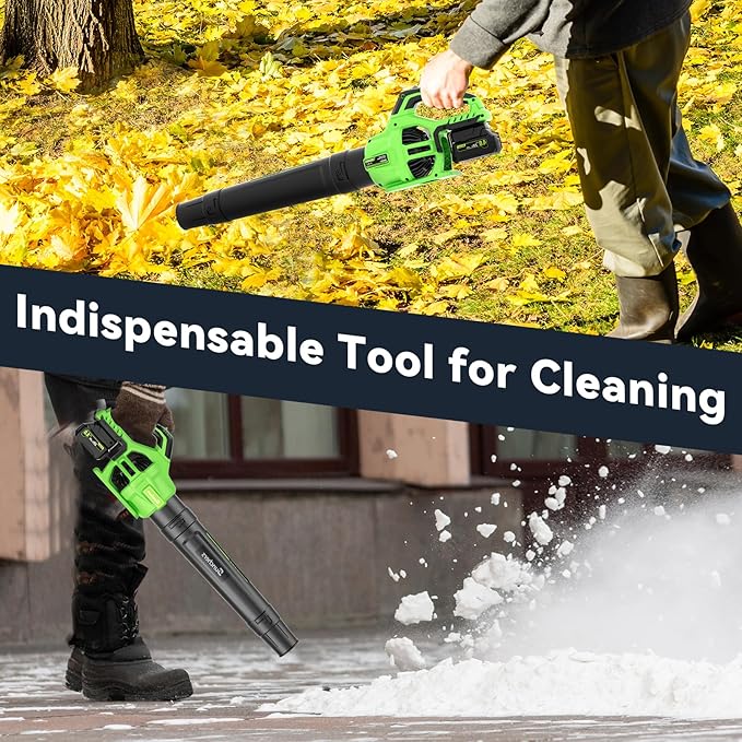 Leaf Blower Cordless with 2 x 4.0Ah Battery and Charger, 780CFM 260MPH Electric Blower with 2 Speeds, 20V Handheld Leaf Cleaner for Lawn Care, Blowing Leaves, Dust, Snow, Gravel for Patio, Yard, Green
