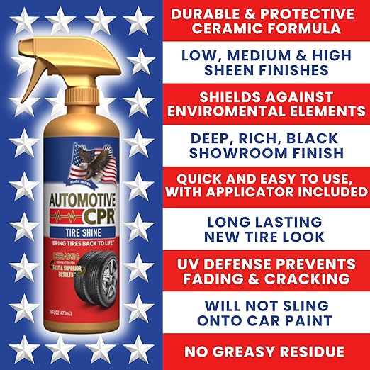 Tire Shine – Long-Lasting Deep Black Finish, UV Protection, Water & Dirt Repellent – Easy Spray Application, Made in USA (16oz)