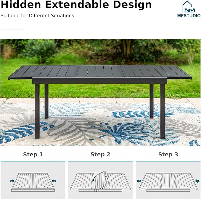 MFSTUDIO Patio Table and Chairs Set, Patio Dining Set for 8 Persons, 9 Piece Outdoor Dining Set with Swivel Chairs, Metal Outdoor Patio Furniture Set for Deck Backyard Poolside Garden