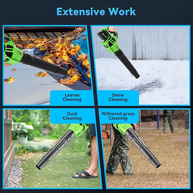 Leaf Blower Cordless with 2 x 4.0Ah Battery and Charger, 780CFM 260MPH Electric Blower with 2 Speeds, 20V Handheld Leaf Cleaner for Lawn Care, Blowing Leaves, Dust, Snow, Gravel for Patio, Yard, Green