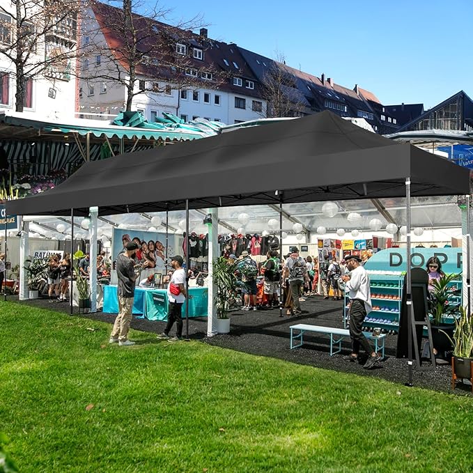 COBIZI 10x30 Pop up Canopy Heavy Duty Without Sidewalls, Easy Set-up Commercial Outdoor Party, 100% Waterproof Wedding Canopy Gazebo, 3 Height Adjustable with Wheeled Bag, Black