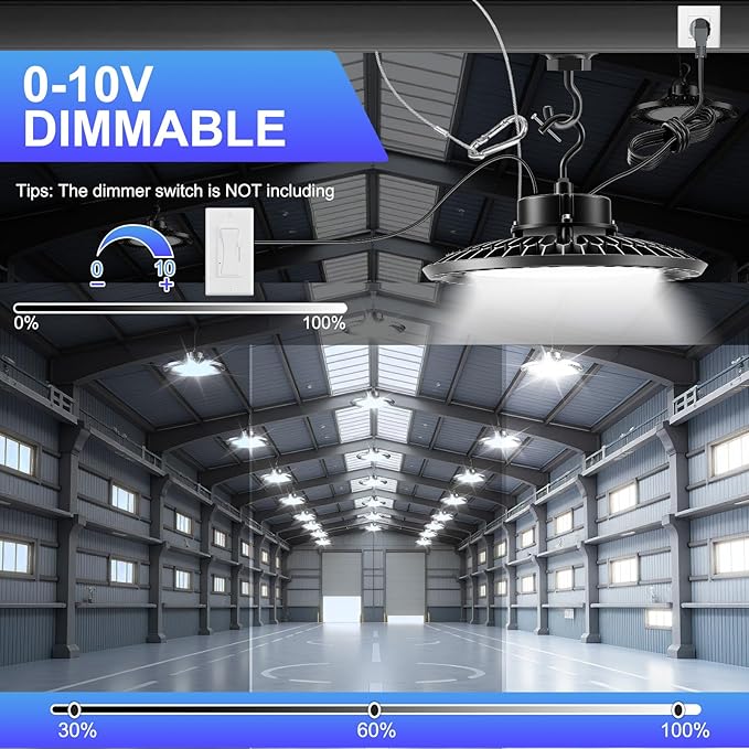 High Bay LED Shop Lights 240W UFO LED High Bay Light 5000K 36000LM 0-10V Dimmable 1000W HID/HPS Replacement with 5' US Plug IP65 Hanging Hook UFO Lights for Shop Warehouse Garage Workshop