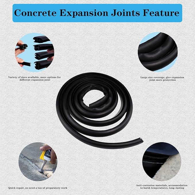 Concrete Expansion Joint Filler, 3/8" Expansion Joint Repair Replacement, Concrete Crack Repair, Backer Rod, Flexible Foam Rubber Seal, Rubber Strip for Sidewalk, Driveway, Walkway, Doors, Windows