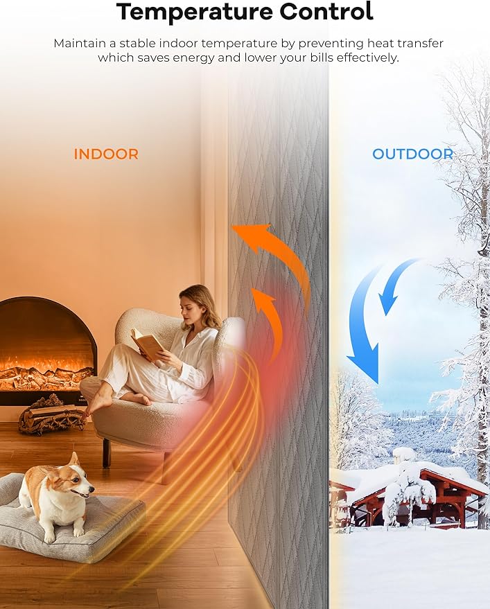 Magnetic Thermal Insulated Door Curtain, Fit Size up to 36 x 82 Inches, Thermal Door Curtain Filled with Thick Cotton to Keep Warm Winter, Doorway/Front/Back/Basement, Grey, Diamond