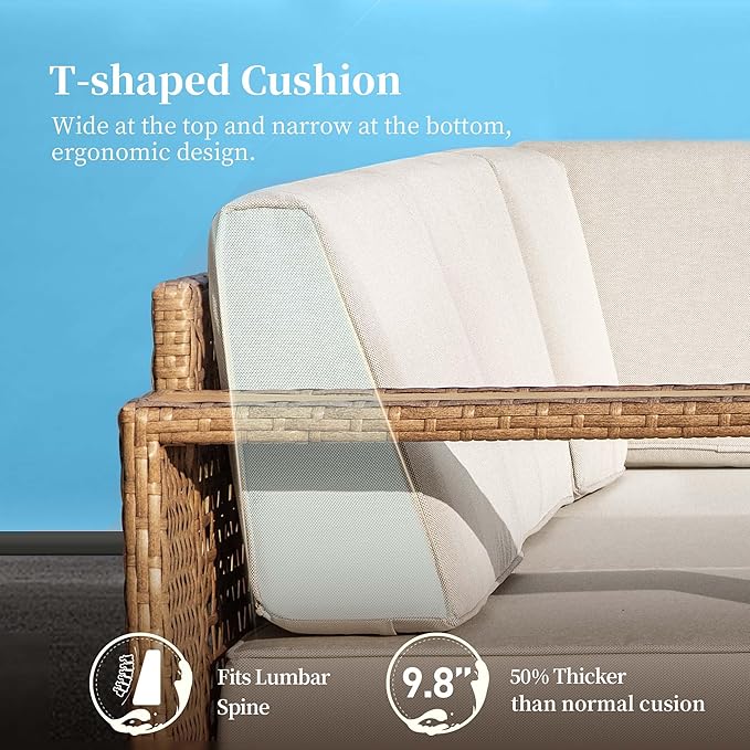 L Shaped Patio Couch,Outdoor Rattan Wicker Patio Furniture with 10''Ultra-Thick Cushions,All Weather Patio Sectional Set for Lawn Garden Backyard,Beige