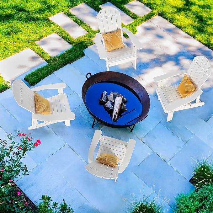 Adirondack Chairs Set of 2, All Weather Resistant Plastic Chairs with Cup Holder, 5 Easy Steps to Install, Outdoor Chairs for Patio, Garden, Backyard Deck, Lawn, Fire Pit - White