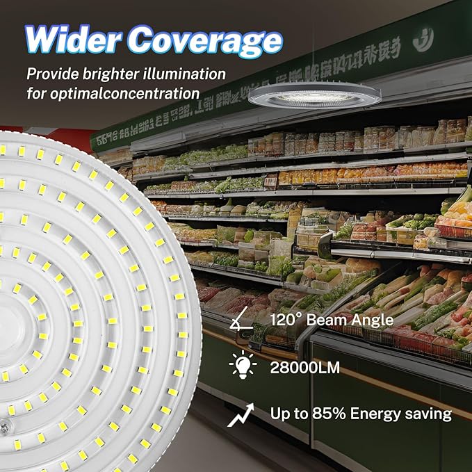 THELUX 200W 6 Pack UFO High Bay Led Lights Super Bright 28000LM 5000K High Bay LED Shop Lights with US Hook 5'ft Cable Alternative to 800W MH/HPS for Workshop, Gym, Warehouse,Exhibition Hall etc