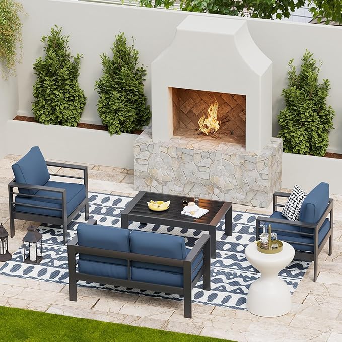 UDPATIO 4 Piece Patio Furniture Set Aluminum Outdoor Furniture Modern Patio Set, Thickness 5" Cushion Outdoor Seating Set for Balcony(Include Sofa Cover)