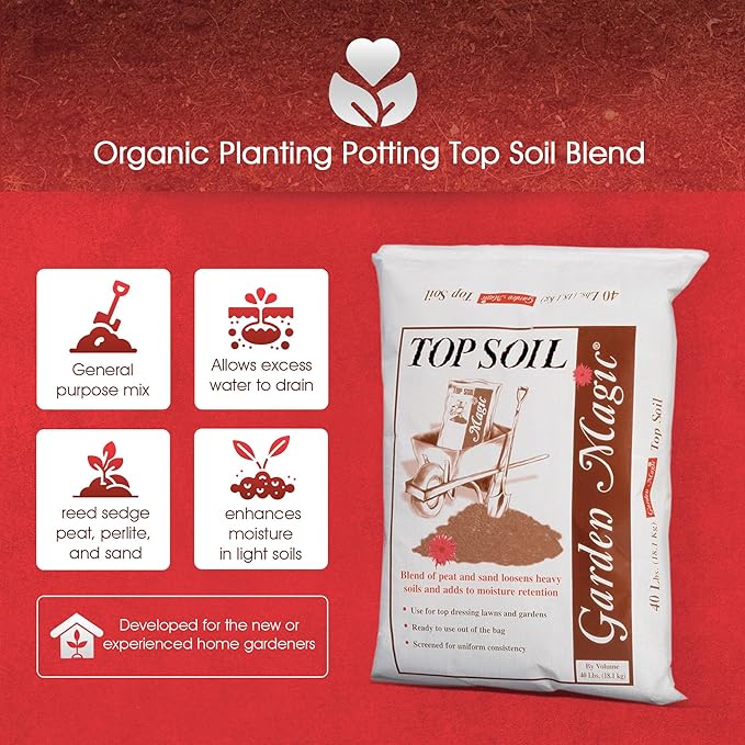 Michigan Peat 40 Pound Bag Garden Magic Organic Planting Potting Top Soil Blend Mix for Indoor and Outdoor Gardening and Landscapes, White