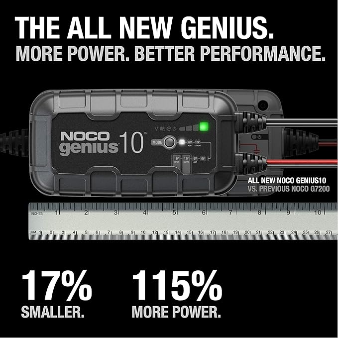 NOCO GENIUS10: 10A 6V/12V Smart Battery Charger – Automatic Maintainer, Trickle Charger & Desulfator with Overcharge Protection & Temperature Compensation – For Lead-Acid & Lithium Batteries