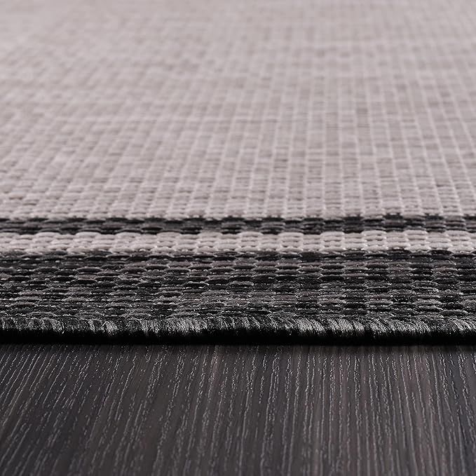 CAMILSON Indoor Outdoor Rug, 9x12 Bordered Gray Modern Area Rugs for Large Indoor and Outdoor Patios, Kitchen and Hallway Mats, Washable Porch Deck Outside Carpet (Bordered Grey, 9 x 12)