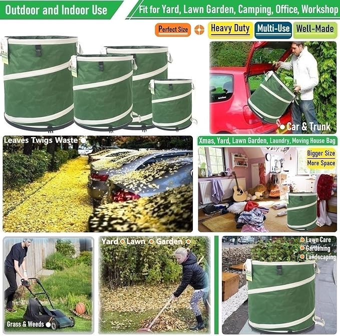 32-Gallon Collapsible Trash Can (19x25 in) Hard-Shell Bottom Yard Garden Bag for Yard Waste,Debris bag,Leaf Bag,Pop-Up Recycling Bin,Cars,RV Camping Waste Bin,Laundry Hamper,Lawn Grass,Weeds Basket
