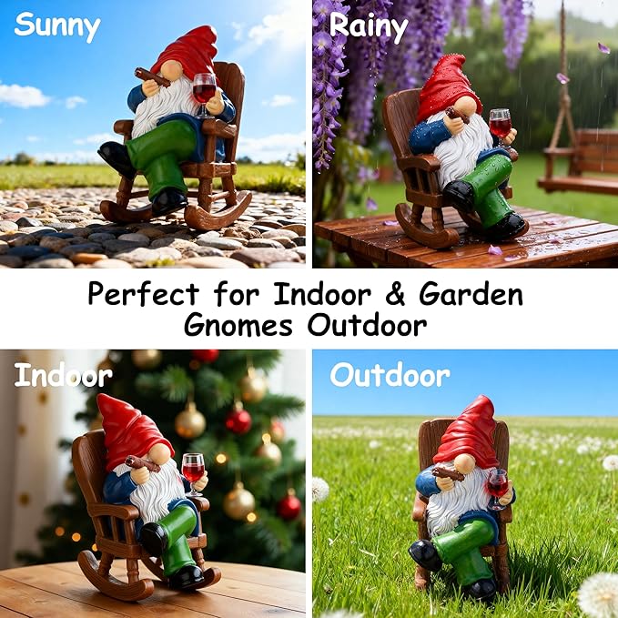 Funny Garden Gnomes for Outdoor Decor, 7 Inch Faceless Gnome with Wine Glass Statue, Resin Yard Figurine for Garden Patio Lawn, Mini Gift for Mom Grandma Christmas Halloween