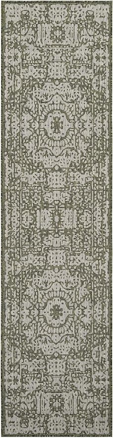 Unique Loom Outdoor Traditional Collection Area Rug - Timeworn (2' 7" x 10' Runner Green/Ivory)