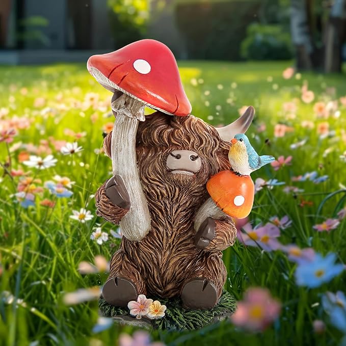 Highland Cow Figurines for Garden Decor,Garden Cows Decor for Outdoor Statues,Highland Cow Decorations for Outdoor Indoor Patio Yard Lawn Home Bathroom Shelf ,Animal Statues Cows Gifts for Women