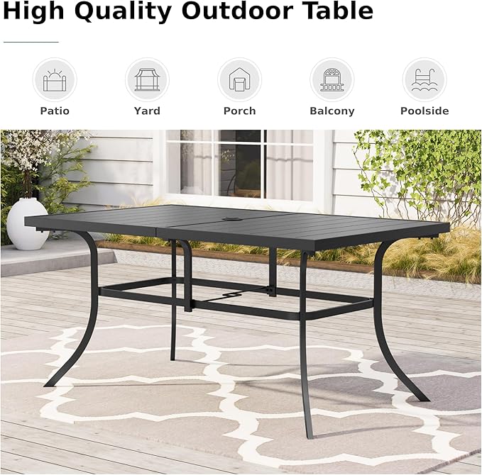 MFSTUDIO Outdoor Dining Set for 6, Patio Furniture Dining Set with Blue Umbrella (Base not Included), Outdoor Table and Chairs Set for Deck, Backyard, Lawn & Garden