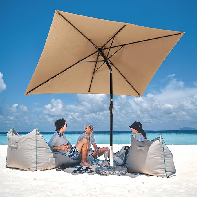 SUNVIVI OUTDOOR Patio Umbrella, Rectangular Patio Umbrella, Metal Pole Square Outdoor Umbrella with Crank and Push Button Tilt, Large Outdoor Umbrella with Polyester Canopy