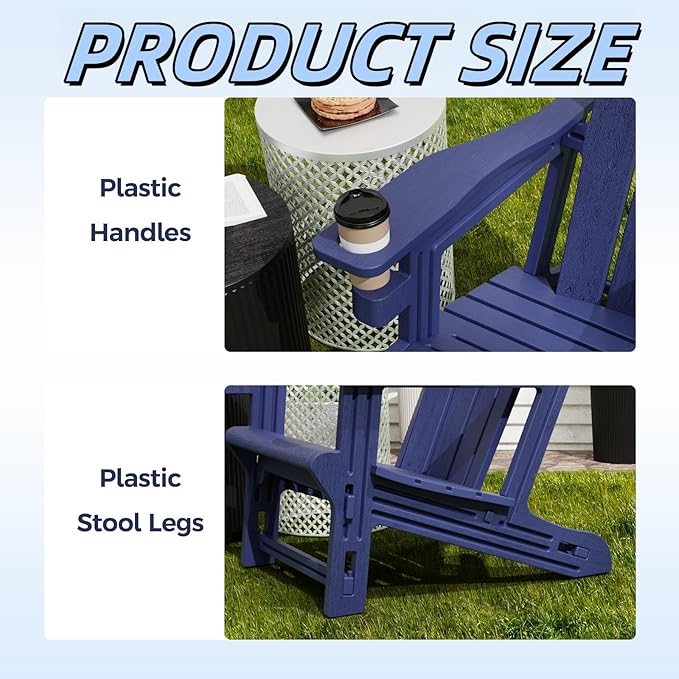 Adirondack Chairs Set of 6,Adirondack Chair with Cup Holders,Wooden Textured Plastic Fire Pit Chair,All-Weather Outdoor Patio Chairs for Lawn,Backyard Deck, Porch,400LBS Heavy-Duty,Navy Blue