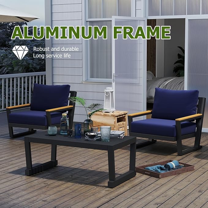 Aluminum Outdoor Furniture with Coffee Table,5 Seats Patio Furniture Set Sectional Waterproof Sofa with Conversation Set Table with Upgrade and Washable Cushion Blue