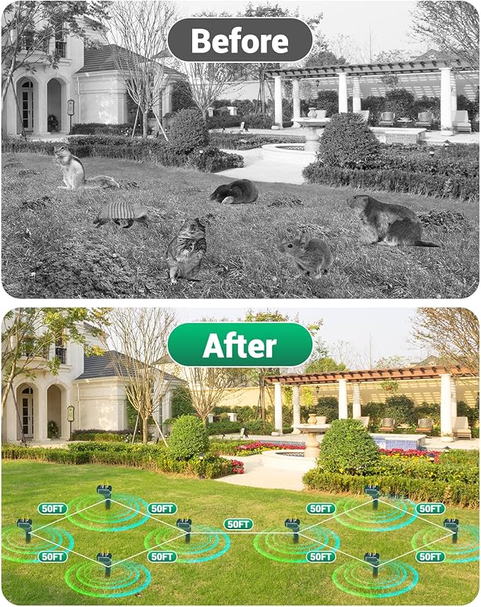 Mole Repellent Solar Powered, 8 Pack Snake Repellent for Yard Rabbit Repellent Outdoor IP65 Waterproof, to Get Rid of Vole, Gopher, Groundhog, Rodent, Chipmunk, Raccoon and Skunk for Lawn & Garden