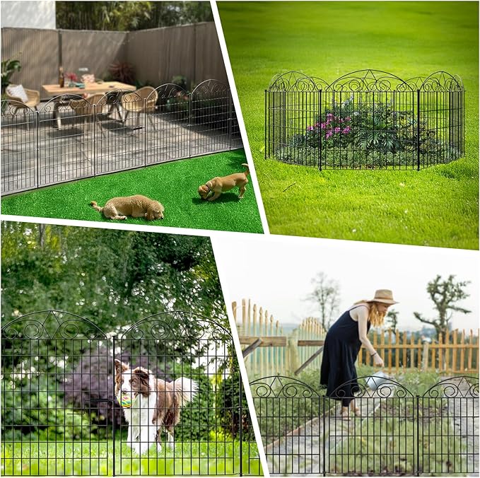 SUNLAX 10 Panels Garden Fence 20ft(L) x 24in(H) Metal No Dig Fence Animal Barrier for Dogs Temporary Fence for Backyard Outdoor Garden Without Gate