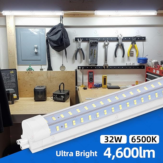 2-Pack 2FT LED Shop Light, 32W Ultra Bright 4,600LM, U-Shaped T8 Integrated Tube, 6500K, Linkable, Built-in Connector, Surface Mount Plug & Play LED Ceiling Light for Garage, Workshop, Basement