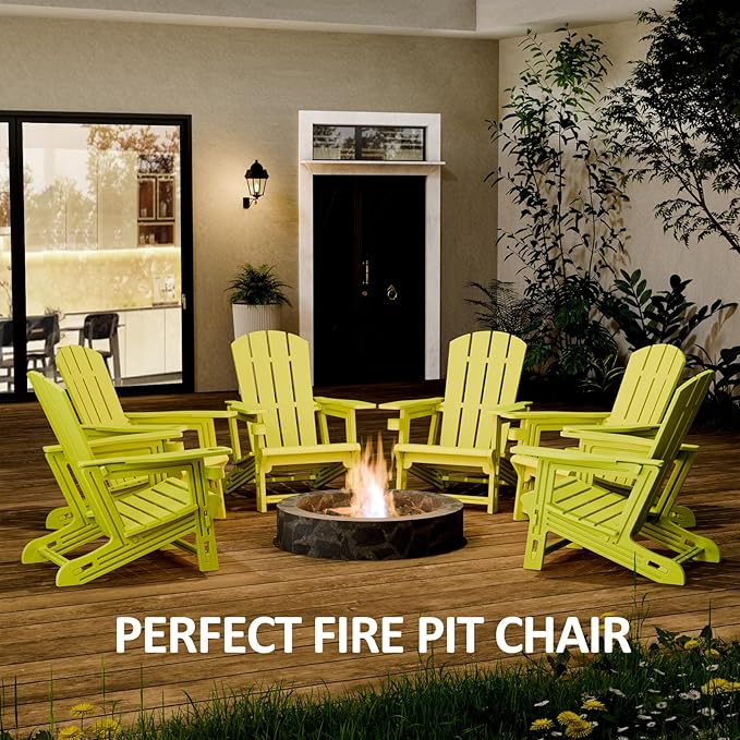 FONTOI Adirondack Chair，Plastic Outdoor Chairs Without Screws Install，Patio Adirondack with Cup Holder，400 LBS Capacity Recliner Chair Garden Chair for Backyard Lawn Beach Yellow