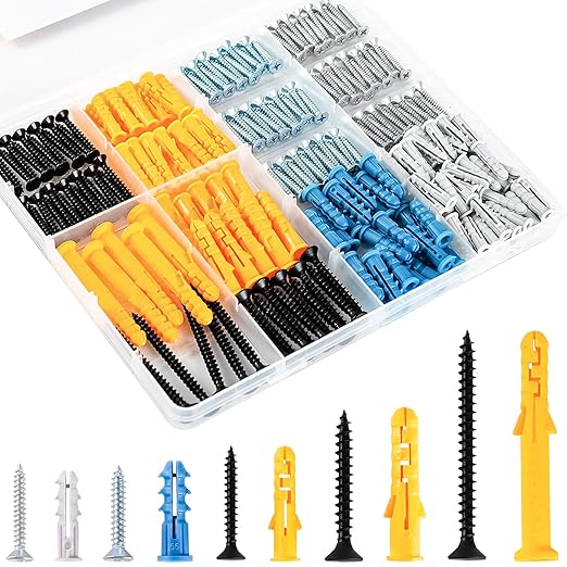 KURUI Wall Anchors Kit for Hanging Wall Art Decor/Picture Frame, Replace Picture Hanging Nails with Dry Wall Anchors, 270Pcs Picture Hangers and Screws Assortment Kit for Drywall Concrete Brick