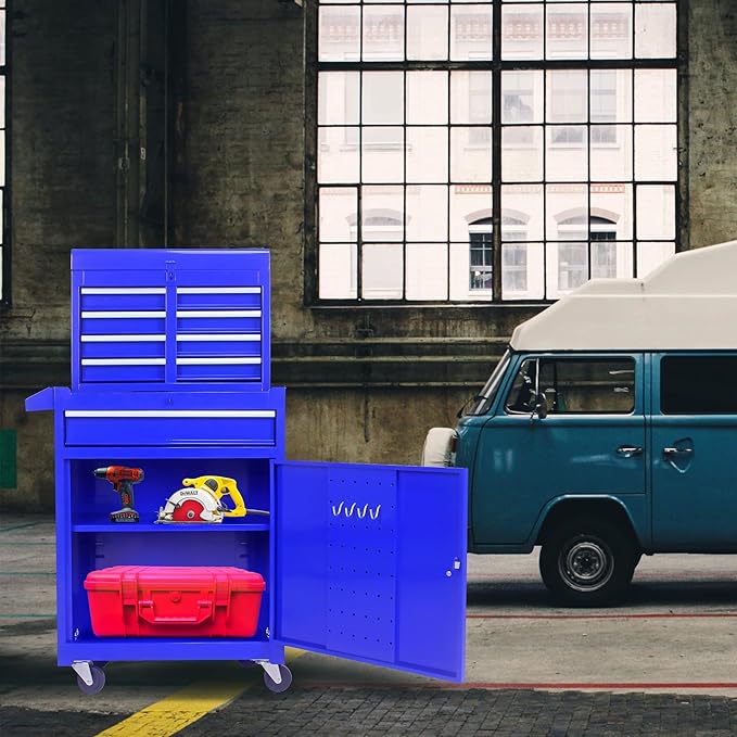 5 Drawer Rolling Tool Chest,Tool Storage Cabinet & Tool Box Cart with Wheels, Big Tools Removable Tool Box Combo,Tools Storage Boxs,Tools Case for Garage Warehouse Workshop (Blue)