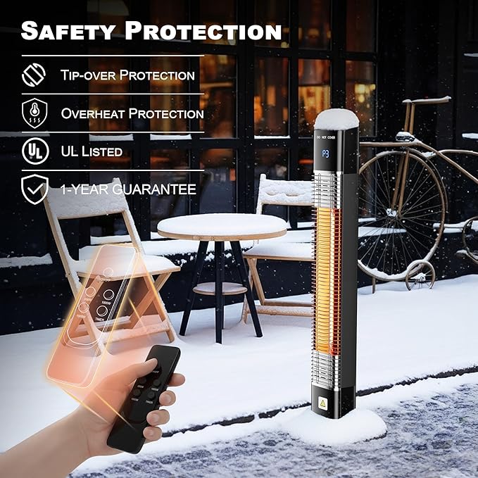 Patio Heater for Outdoor,1500W Electric Infrared Radiant Heaters with Remote for Garage Bedroom Backyard, Room Space Heater with 24H Timer,3 Heat Settings,Tip-over Protection for Indoor, 36"